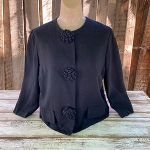 Vintage 50s cropped black jacket with 3/4 length sleeves big buttons, size small